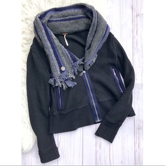 Free People Jackets & Blazers - Free People wool scarf zip up black jacket